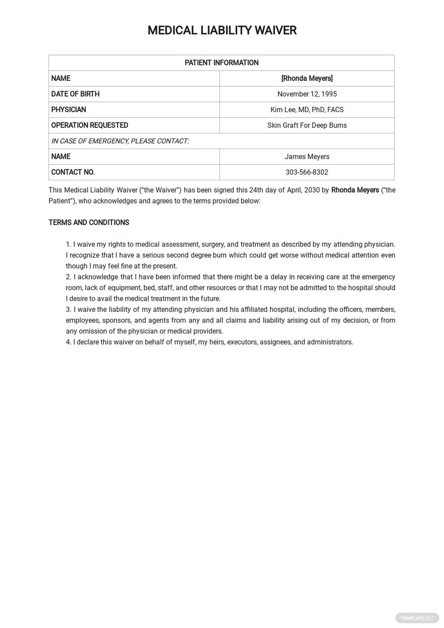 Medical Release Of Liability Form Template