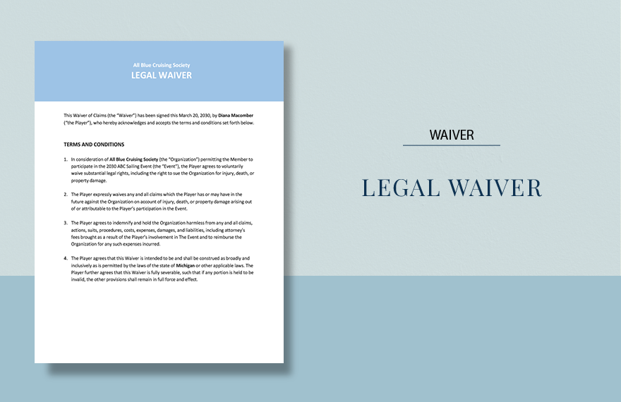 Legal Waiver Sample Template