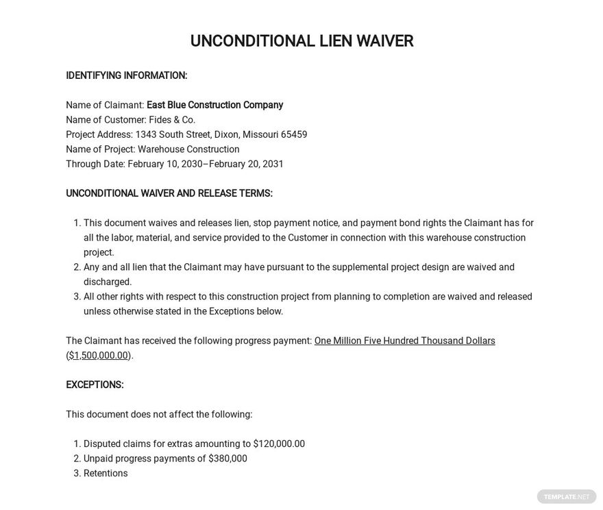 Unconditional Lien Waiver Template