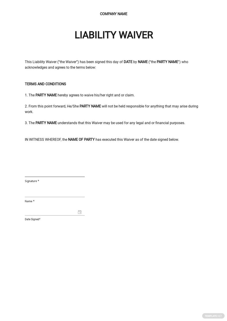 Blank Liability Waiver Template