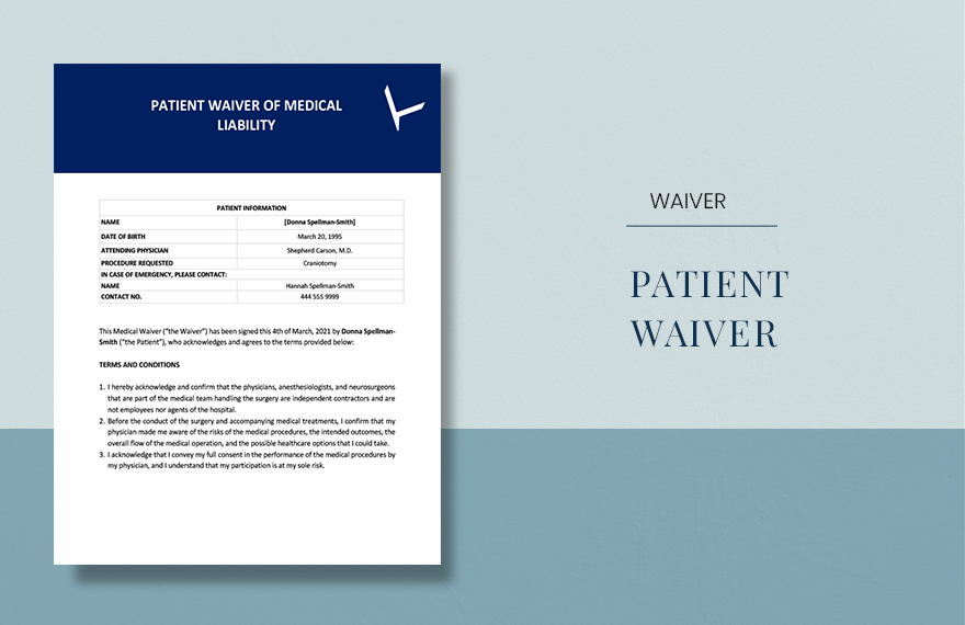 Patient Waiver of Medical Liability Template