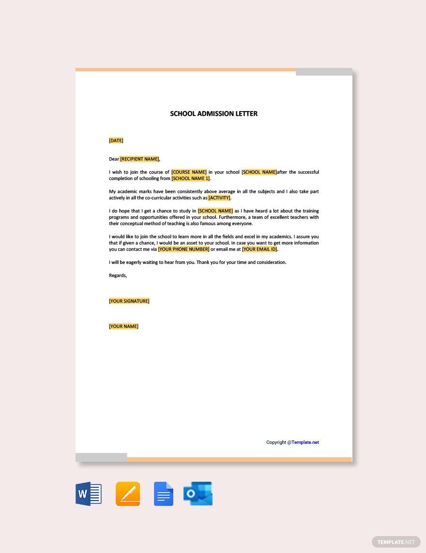 School Admission Letter in Google Docs, Google Docs, Pages, Word, Outlook - Download | Template.net