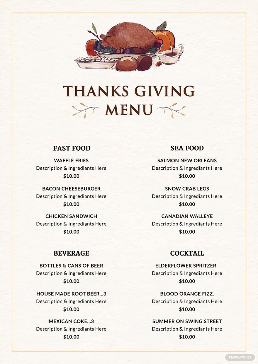 Thanksgiving Dinner Party Menu Template