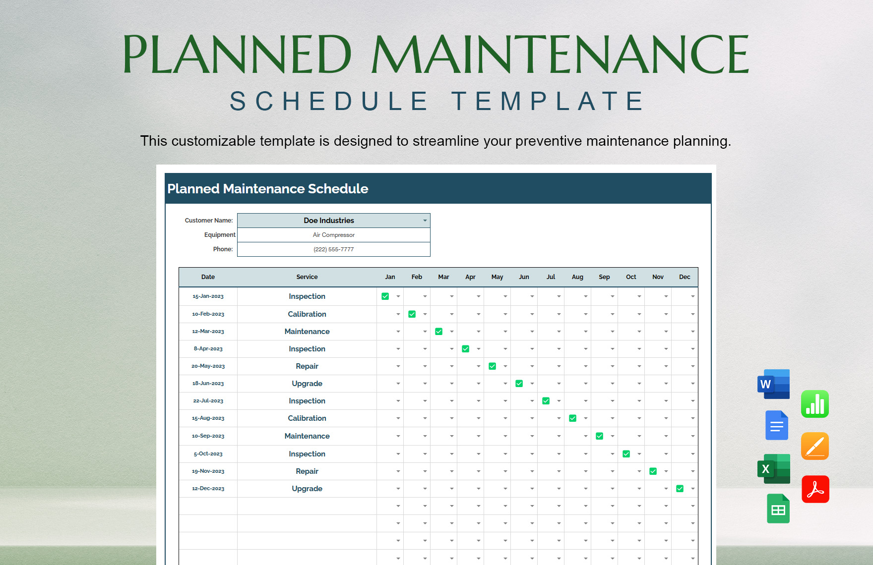 Planned Maintenance Schedule Template