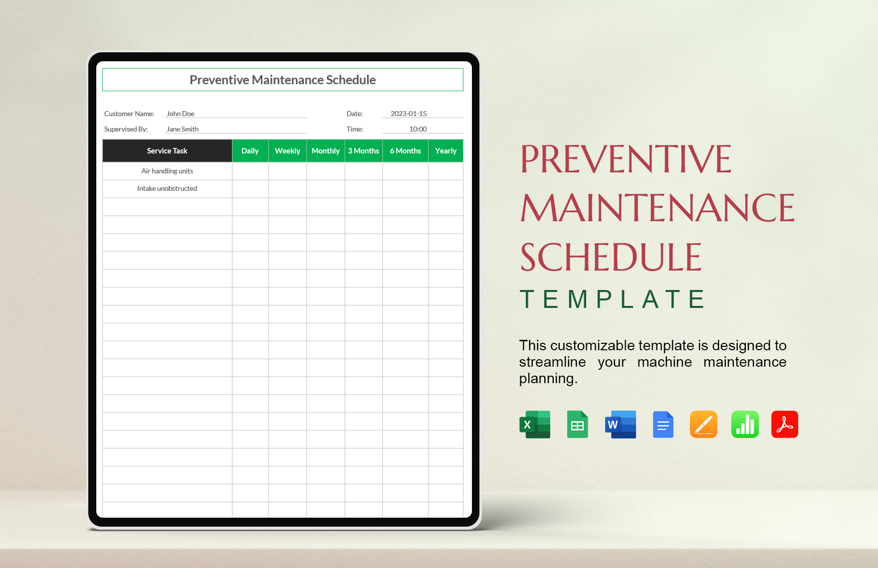 Preventive Maintenance Schedule Template