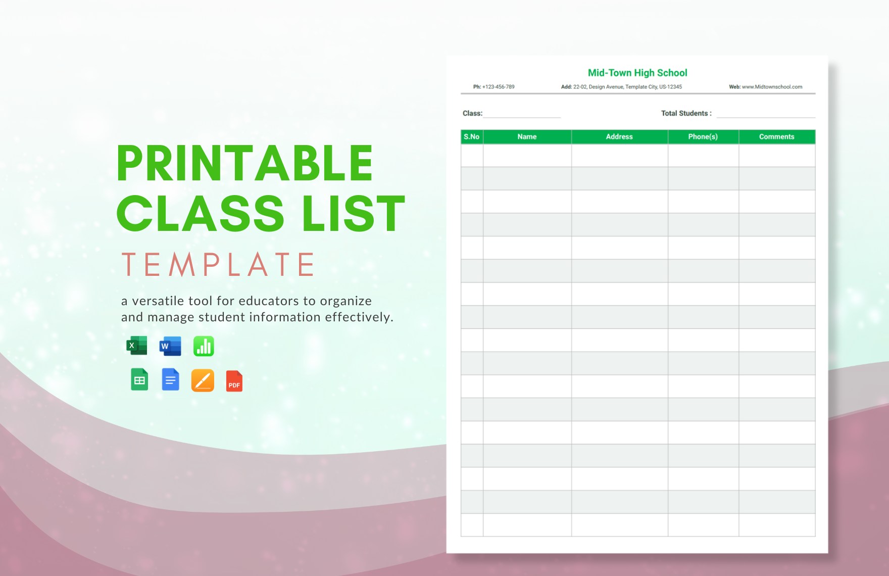 Printable Class List Template in Google Docs, Excel, Word, Apple Pages, PDF, Apple Numbers, Google Sheets - Download | Template.net