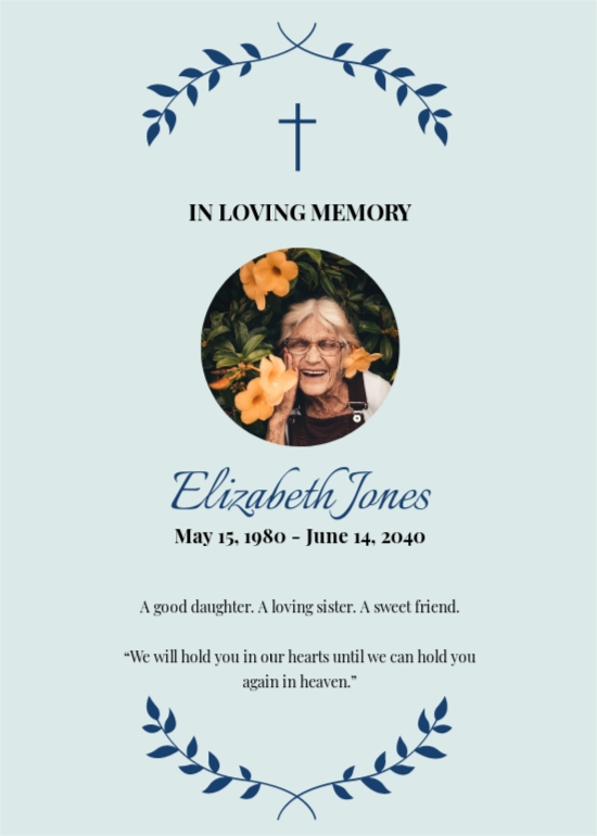 Funeral Service Remembrance Card Template