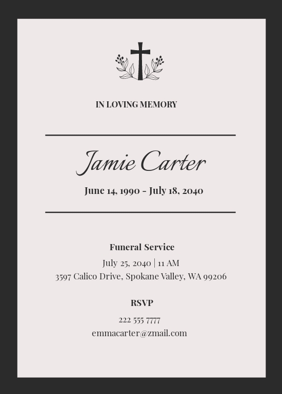 Simple Funeral Service Card Template