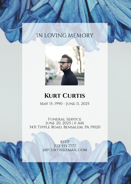 Floral Funeral Service Card Template