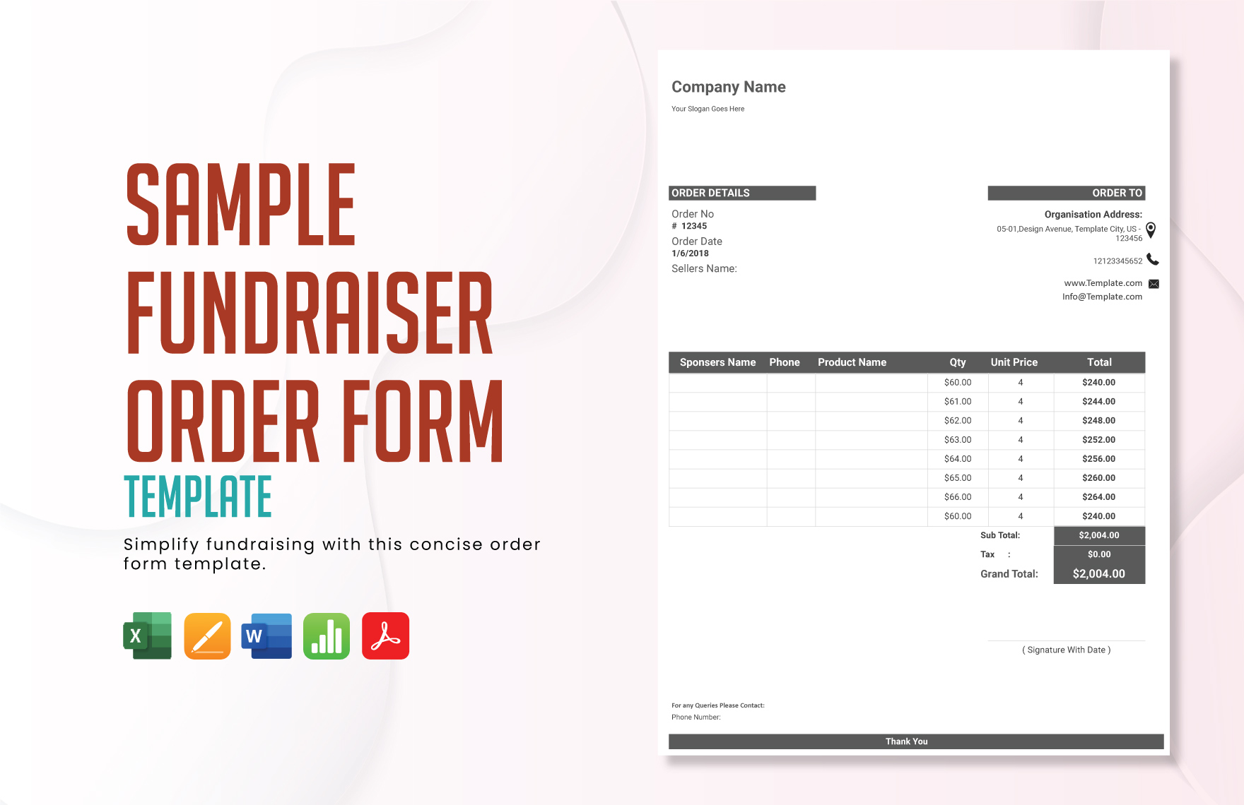 Sample Fundraiser Order Form Template