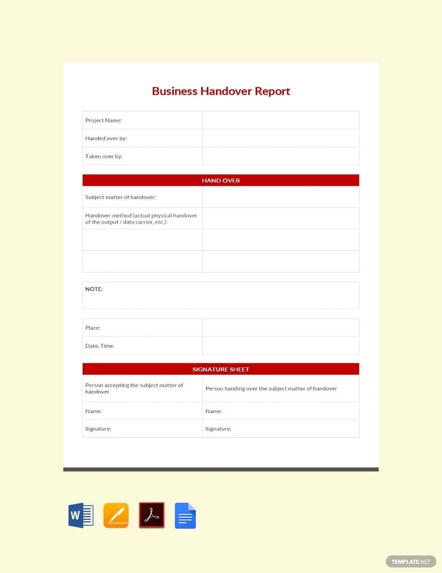 Business Handover Report Template