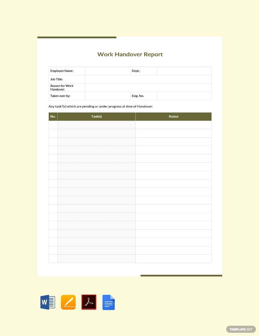 Work Handover Report Template