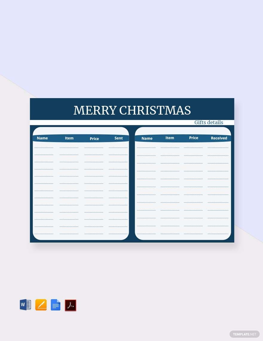 Printable Christmas Gift List Template in Google Docs, Word, Pages, PDF - Download | Template.net