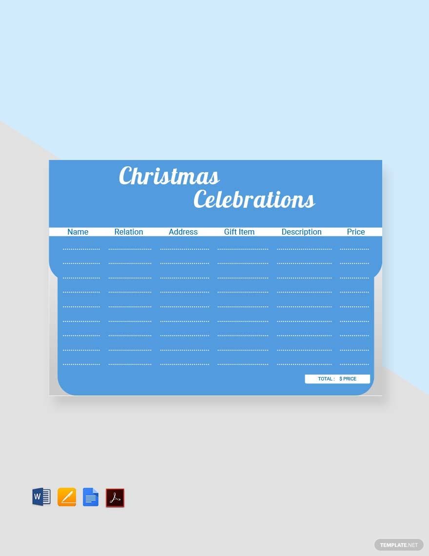 Christmas Celebrations Gift List Template in Google Docs, Word, Pages, PDF - Download | Template.net