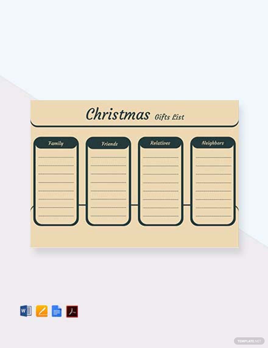 Editable Christmas Gift List Template in Google Docs, Word, Pages, PDF - Download | Template.net