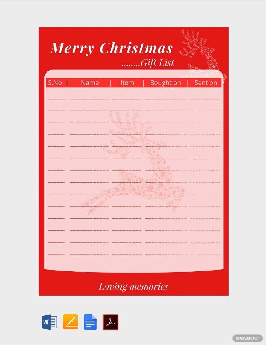 Christmas Present List Template in Google Docs, Word, Pages, PDF - Download | Template.net