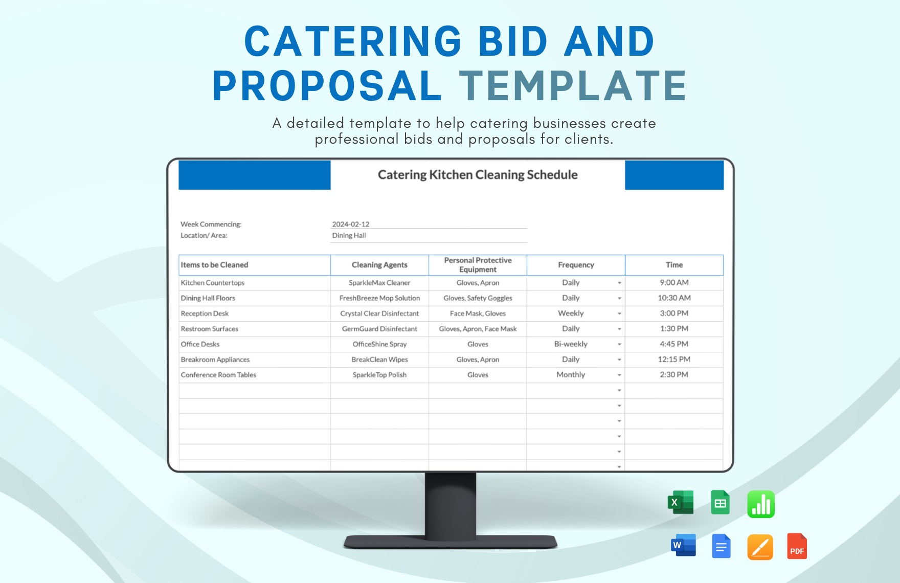 Catering Kitchen Cleaning Schedule Template