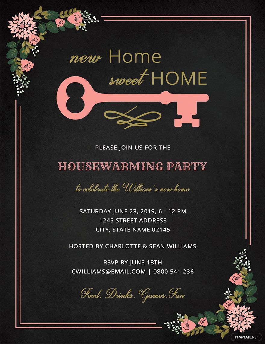 Chalkboard Housewarming Invitation Template - Word, PSD, Publisher |  