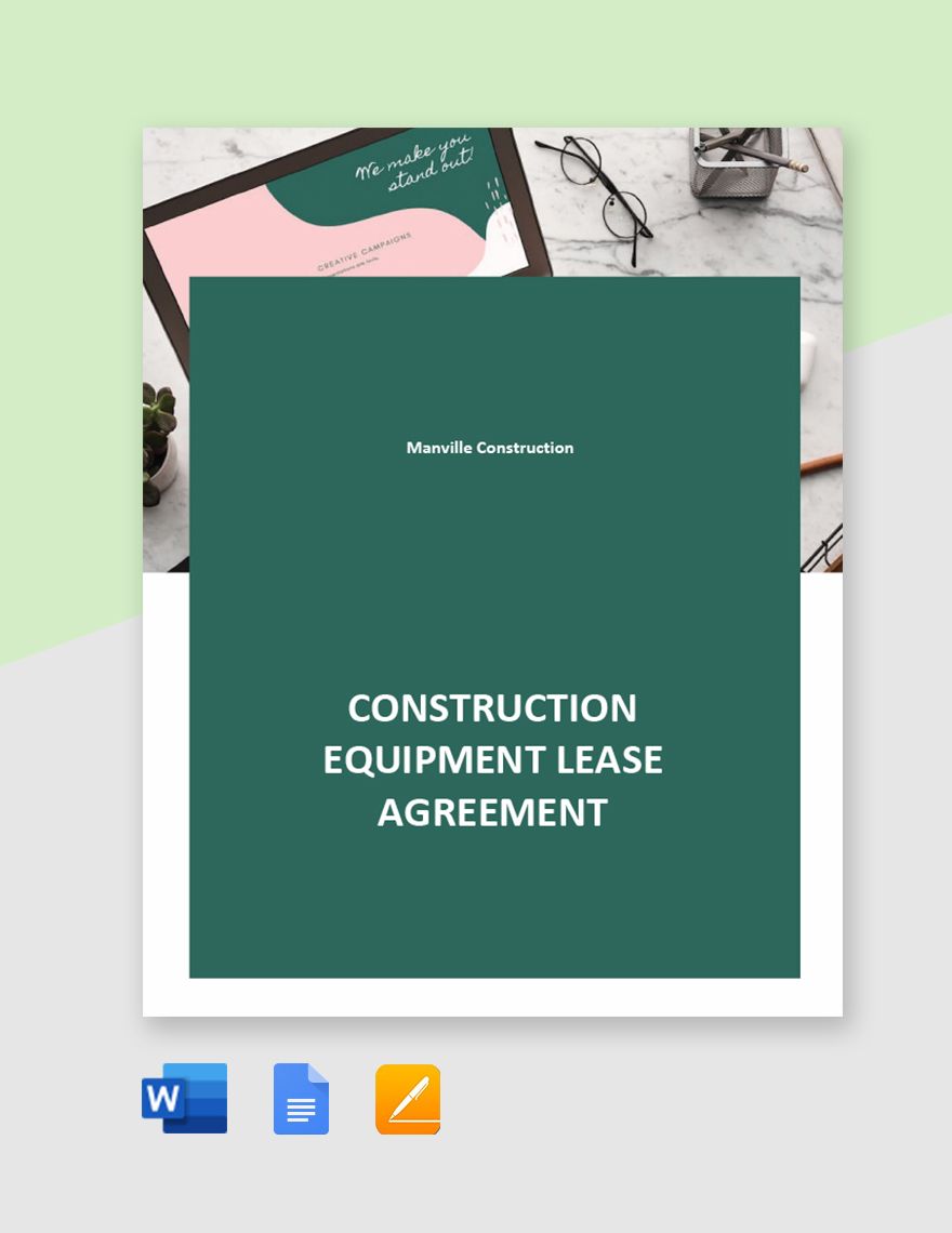 Construction Equipment Lease Agreement Template