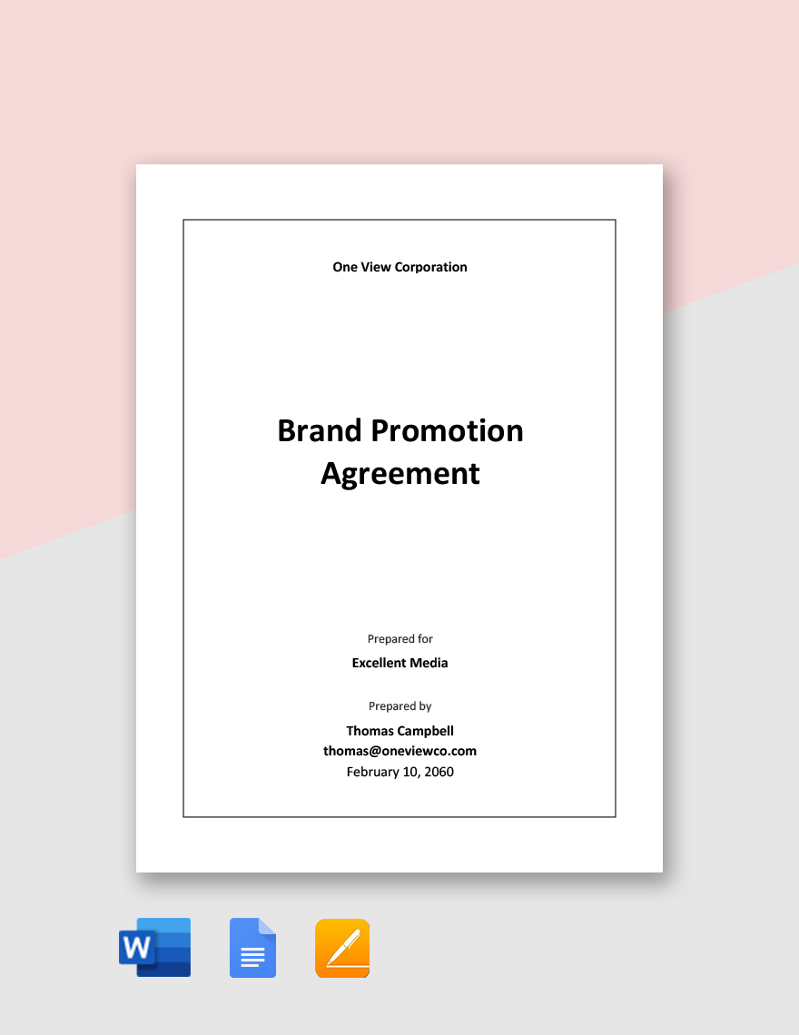 Brand Promotion Agreement Template  in Google Docs, Word, Pages - Download | Template.net