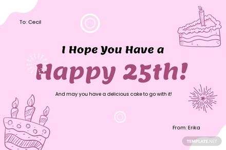 25th Birthday Card Template in Illustrator, PSD, Word, Google Docs - Download | Template.net