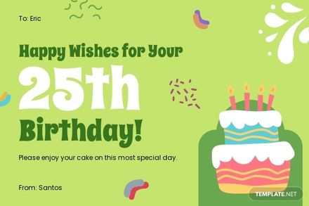 Happy 25th Birthday Card Template in PSD, Illustrator, Word, Google Docs, Pages - Download | Template.net