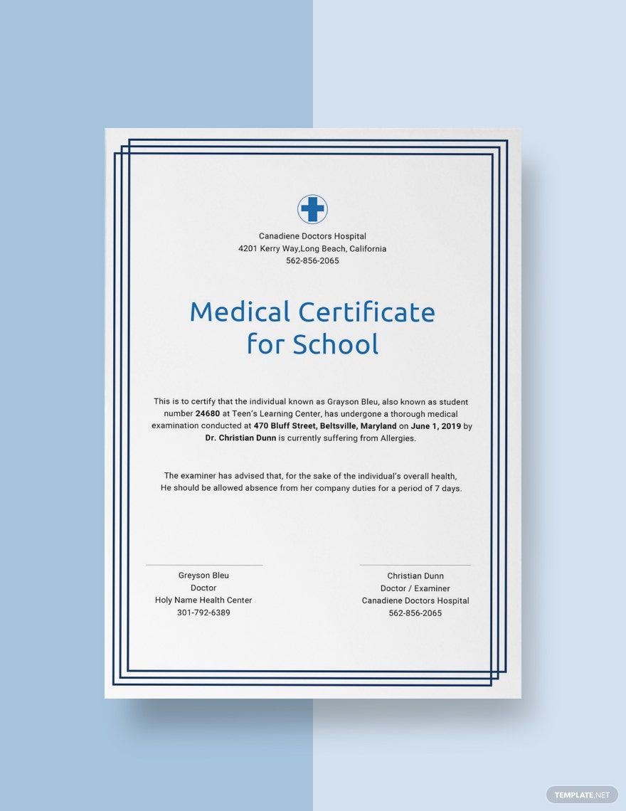 Medical Certificate for School Template in Photoshop, Word, Illustrator, Publisher, InDesign, Pages, Google Docs - Download | Template.net