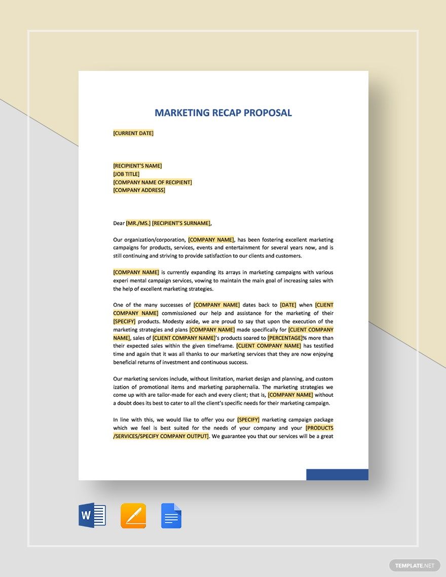 Marketing Recap Proposal Template in Word, Pages, PDF, Google Docs - Download | Template.net