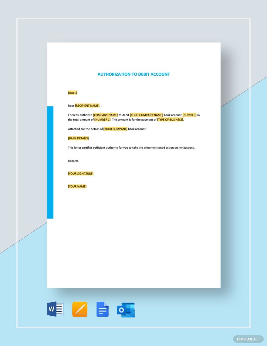 Authorization to Debit Account Template