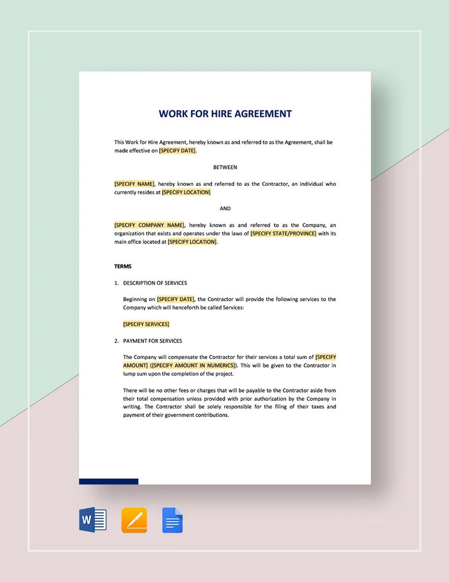 Work for Hire Agreement Template