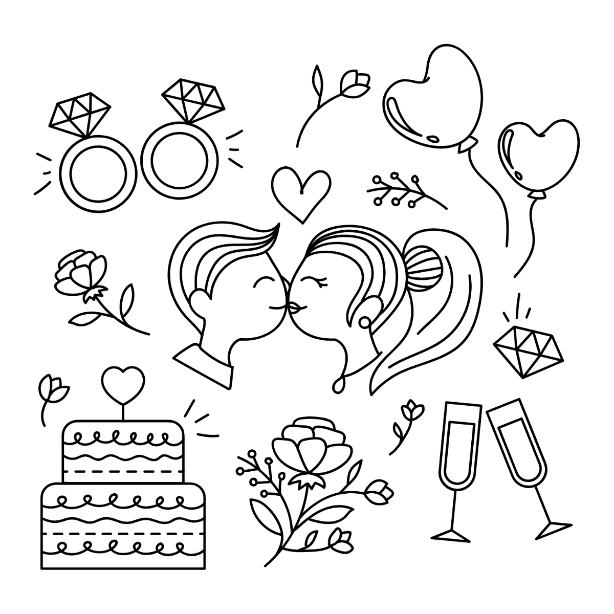 Wedding Doodle Vector Template - Edit Online & Download