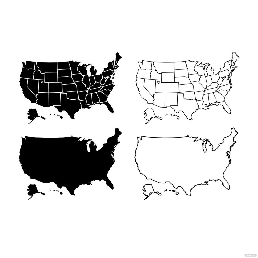 Black And White USA Map Vector