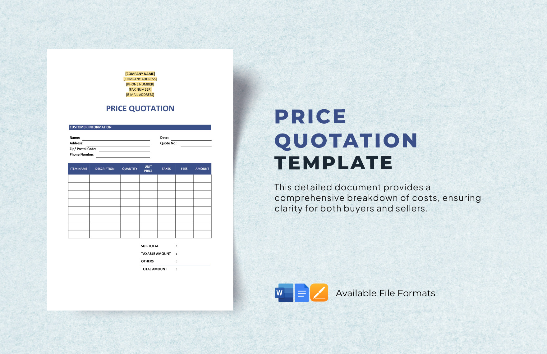 Price Quotation Template in Word, Excel, Pages, Apple Numbers, Google Sheets, Google Docs - Download | Template.net