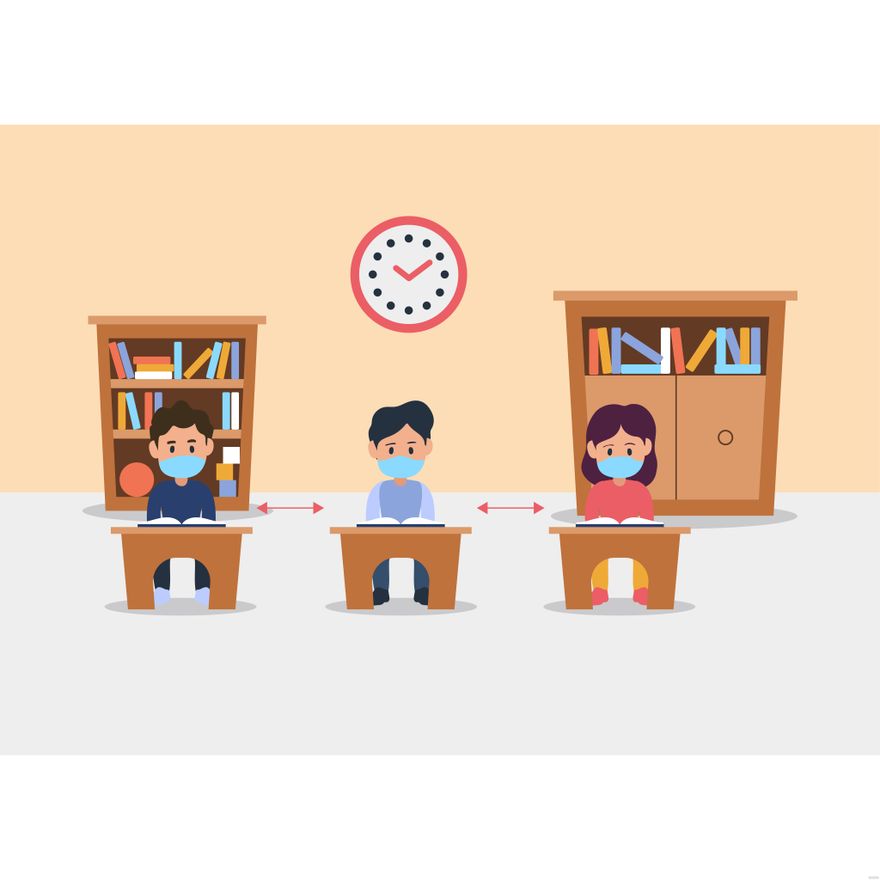 Social Distance at School Illustration