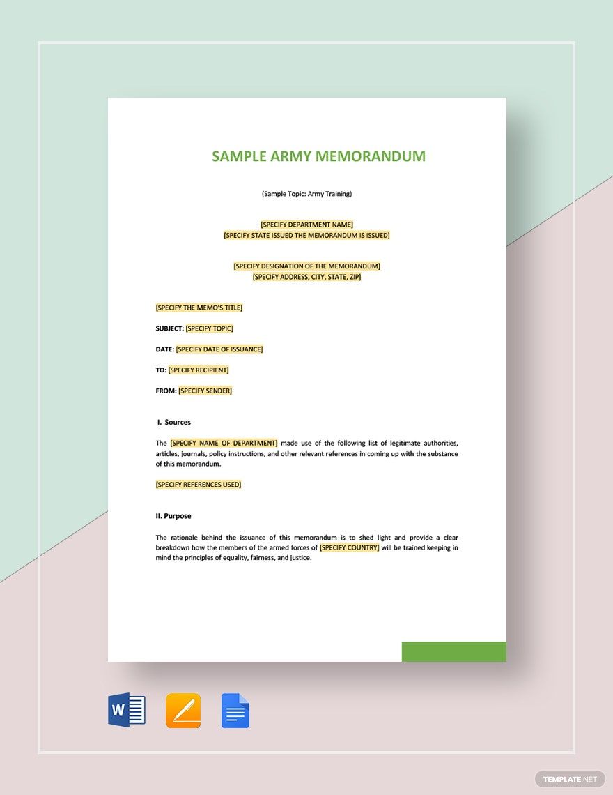 Sample Army Memo Template in Word, Google Docs, Apple Pages