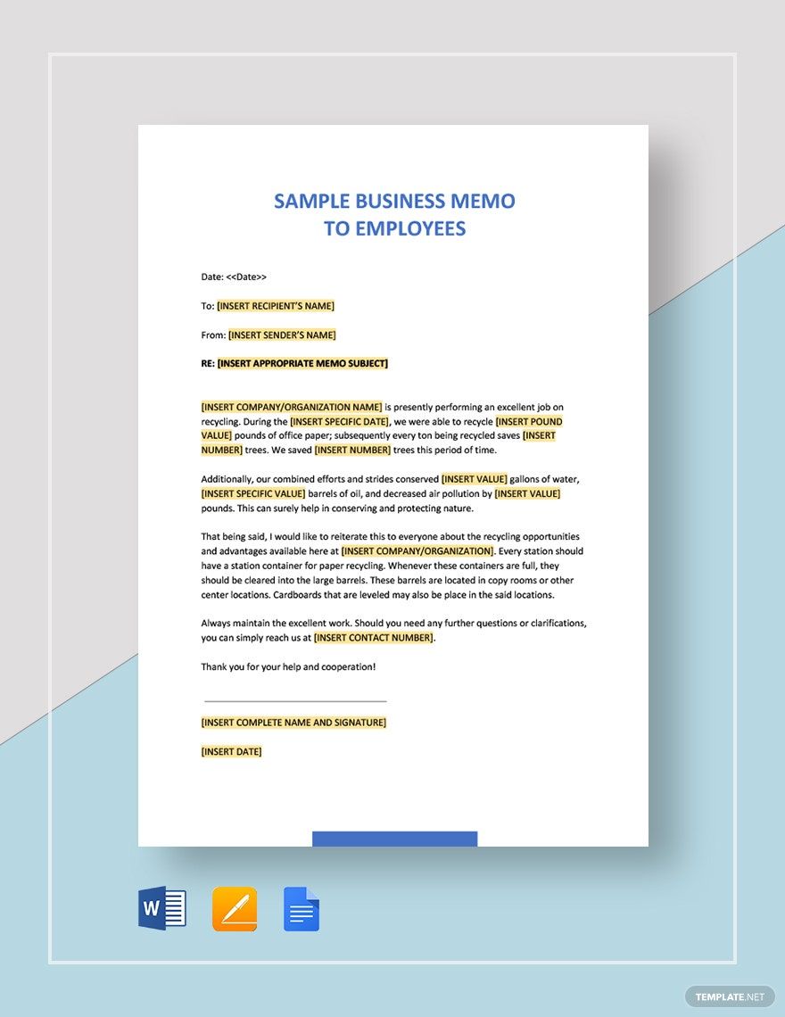 Sample Business Memo to Employees Template