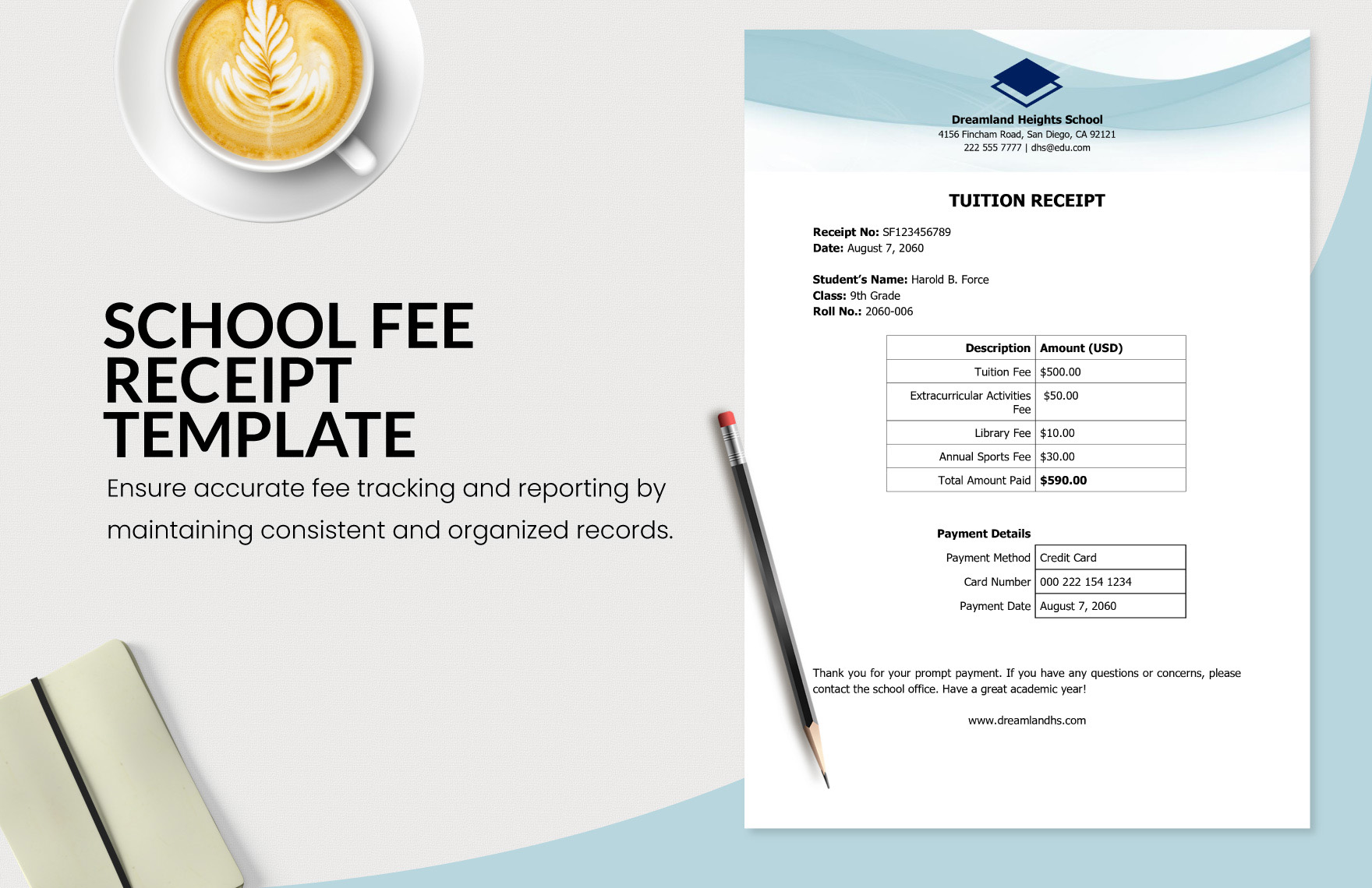 School Fee Receipt Template in Pages, Apple Numbers, Excel, Word, PDF, Google Docs, PSD - Download | Template.net