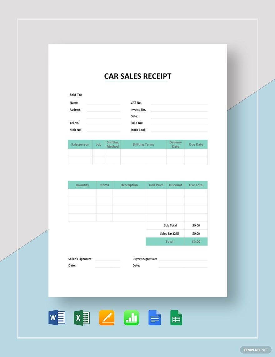 Car Sale Receipt Template