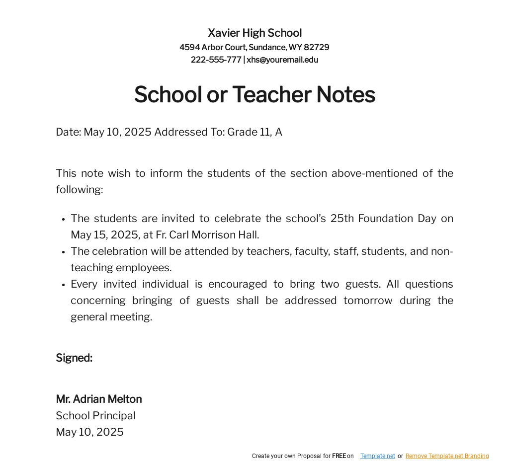 School or Teacher Notes Template in Word, Google Docs, Pages - Download | Template.net