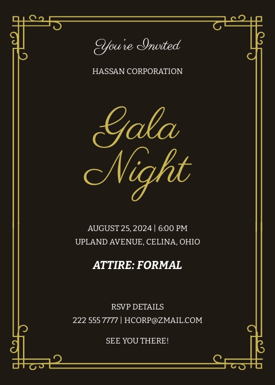 Gala Dinner Night Invitation Template - Illustrator, Word, Apple Pages ...