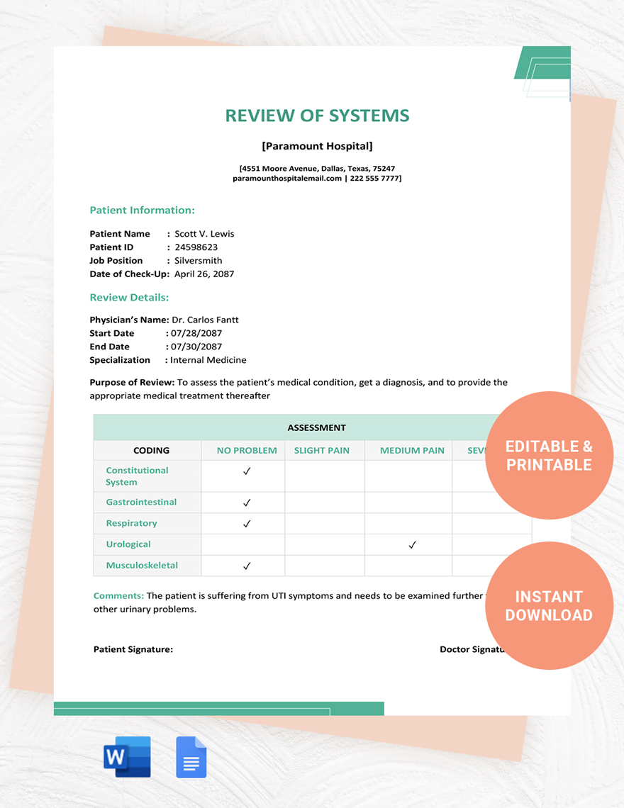 Review of Systems Template