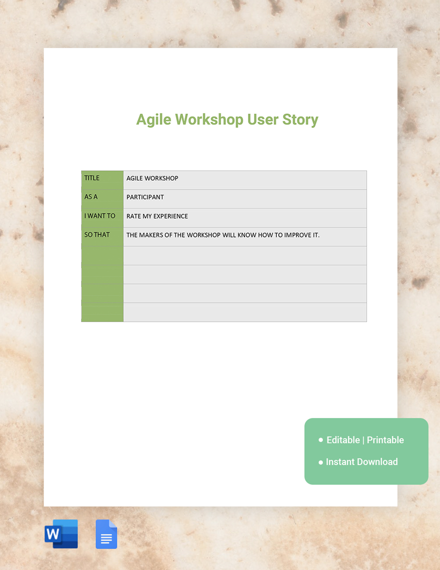 Agile Workshop User Story Template