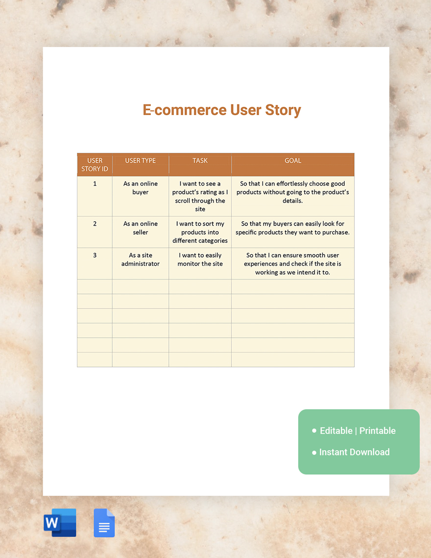 E-commerce User Story Template in Word, Google Docs - Download | Template.net