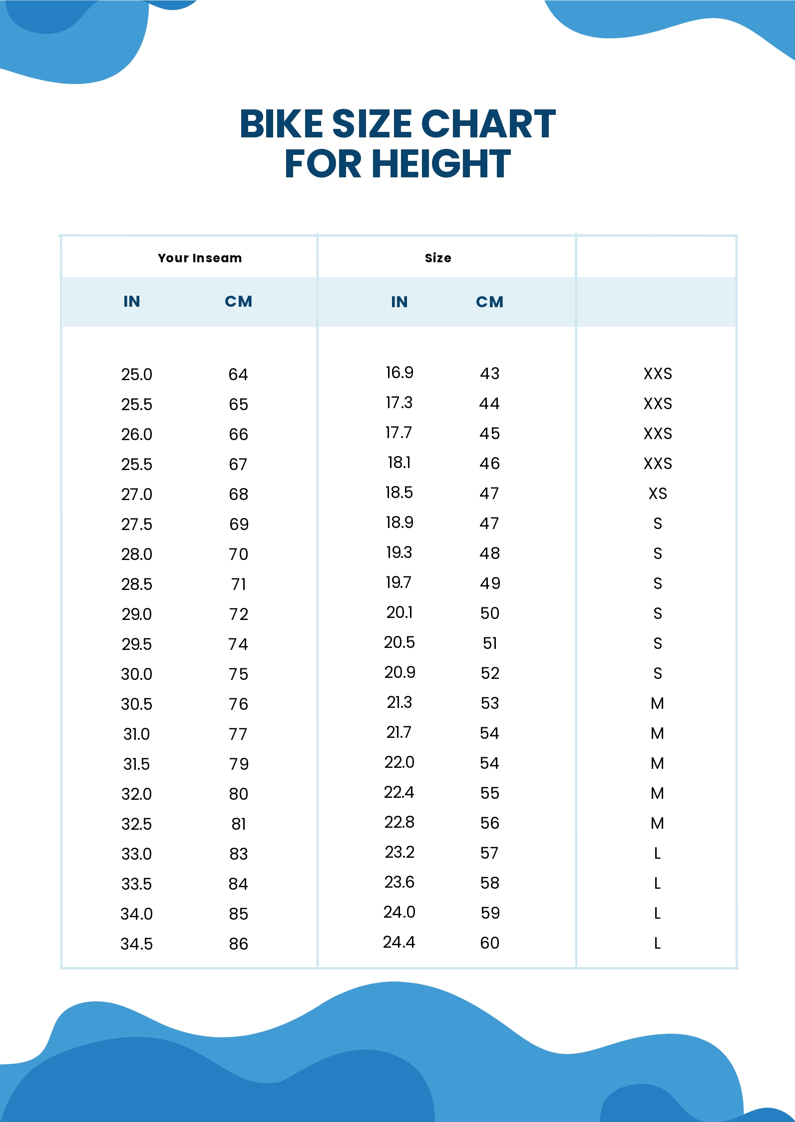 Road Bike Size To Height Chart