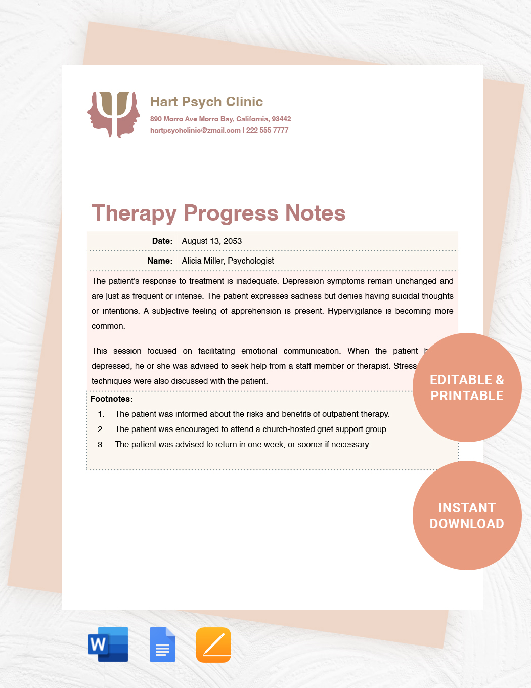 Therapist Note Taking Template