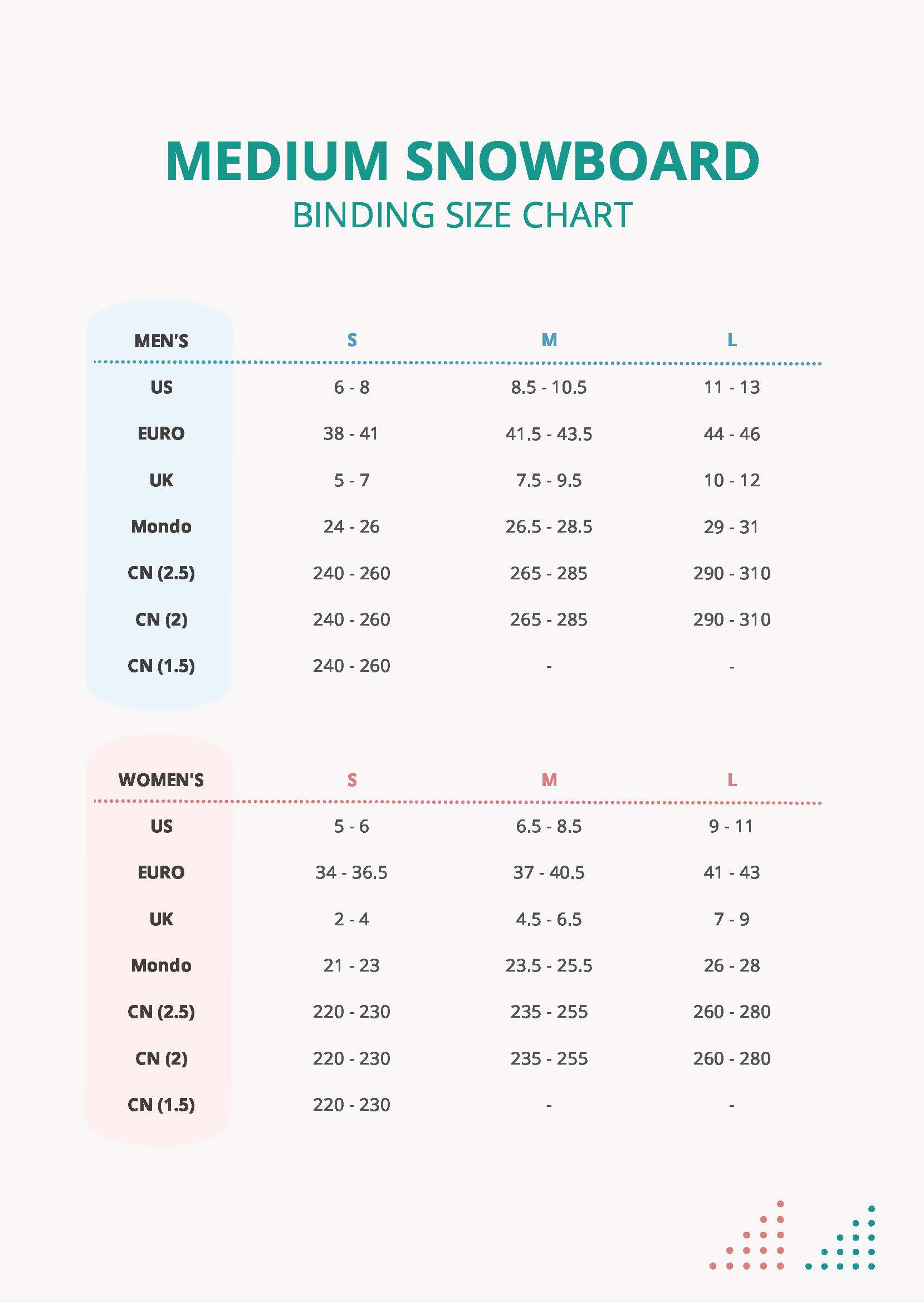 Medium Snowboard Bindings Size Chart