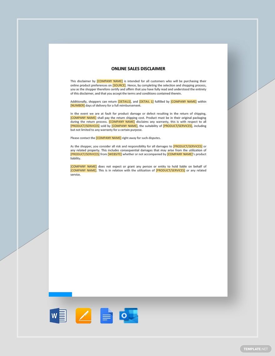 Online Sales Disclaimer Template in Google Docs, Pages, Word, Outlook, PDF - Download | Template.net