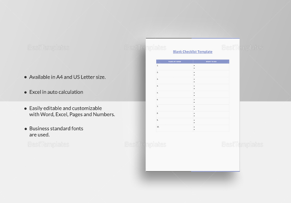 blank checklist template