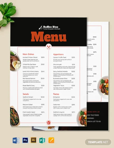 printable dinner menu template