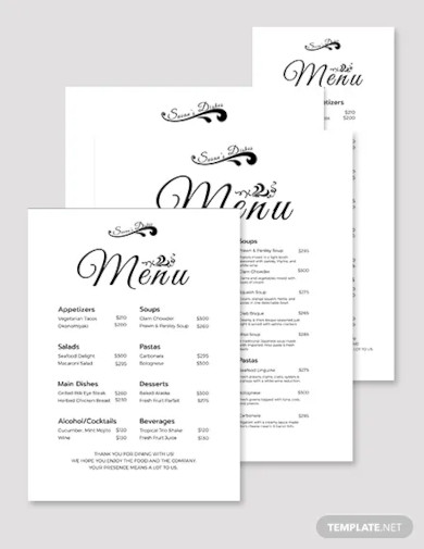 simple dinner menu template